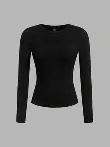 Tseoso Bộ 2 áo thun dài tay cổ tròn, dáng ôm, màu đen, chất liệu 95% cotton, thích hợp cho nữ, phù hợp cho mùa thu/đông. - màu đen - Xem 5