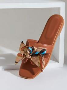 SHUZIA 女士优雅缎带装饰平底凉鞋 - 棕色 - 查看 5