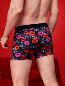 Notgurli Valentine's Day Lip Print Romantic Contrast Color Cartoon Graffiti Comic Street Style Family Party Men's Mid-Rise Briefs, Romantic Gift - Black - View 4