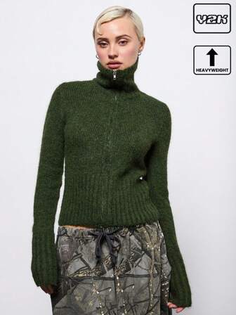 COUREZ Hög halsringad tröja med dragkedja / Y2K-tröja Damtröjor för kvinnor Vinterkläder för kvinnor Vinterkläder för nyår