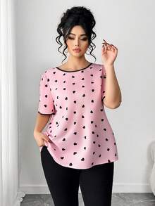 Elenzga 大码女式粉色爱心蝴蝶结装饰撞色可爱爱心休闲衬衫，适合外出、海滩、聚会、优雅工作、连衣裙、休闲上衣，也适合返校、毕业典礼、情人节、音乐节、母亲节、万圣节、感恩节、复活节、国庆节、舞会、约会、派对、婚礼、户外旅行等场合。可爱上衣，大码曲线，大码女式衬衫，大码女式上衣，大码女式衬衫，女士可爱上衣。 - 粉色 - 查看 2