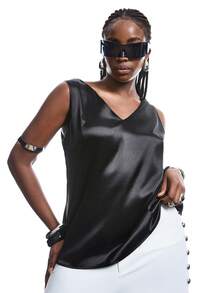 SHEIN EZwear Plus Size Casual Commuter Simple Solid Satin Camisole - Black - View 4