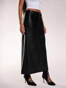 Normani Women's Fashionable Versatile PU Leather Party Skirt - Black - View 4