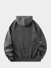 ROMWE MEN Attitude Slogan 水洗做舊寬鬆連帽衛衣，街頭復古 Y2K 風格 - 黑色 - 查看 2