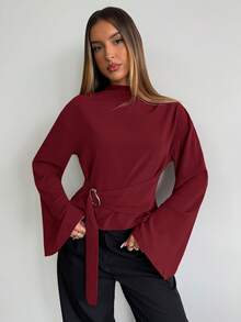 Aloruh Áo sơ mi dài tay màu đỏ tía dành cho nữ, phù hợp cho việc đi làm hàng ngày. - Màu Đỏ Sâu - Xem 5