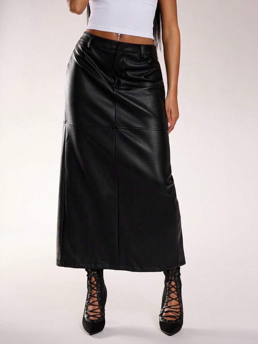 Normani Women's Fashionable Versatile PU Leather Party Skirt - Black - View 1