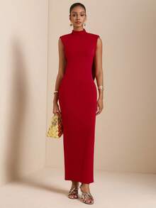 SHEIN Veneréa Váy chéo xếp ly hở lưng cổ cao dành cho nữ - Màu Cam cháy - Xem 3