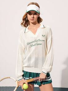 Women's Tennis Style Knit Sweater Top - White - View 4