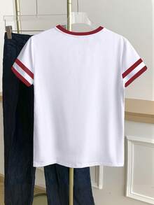 Resyla 女士圆领撞色滚边蝴蝶结印花休闲短袖T恤 - 彩色 - 查看 2