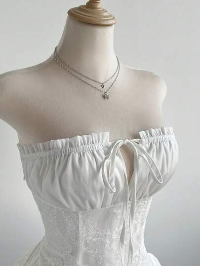 SHEIN Unity 女士蕾丝刺绣印花拼接鱼尾迷你连衣裙，修身闪亮，优雅性感奢华，适合约会、购物等场合，百搭实用