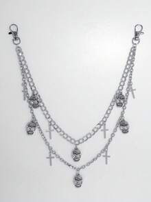ROMWE Grunge Punk 1 pieza Cadena de pantalón con decoración de estrella para mujer - Cruz de Calavera de Plata Cadena Doble Cadena de Cintura - Ver 5
