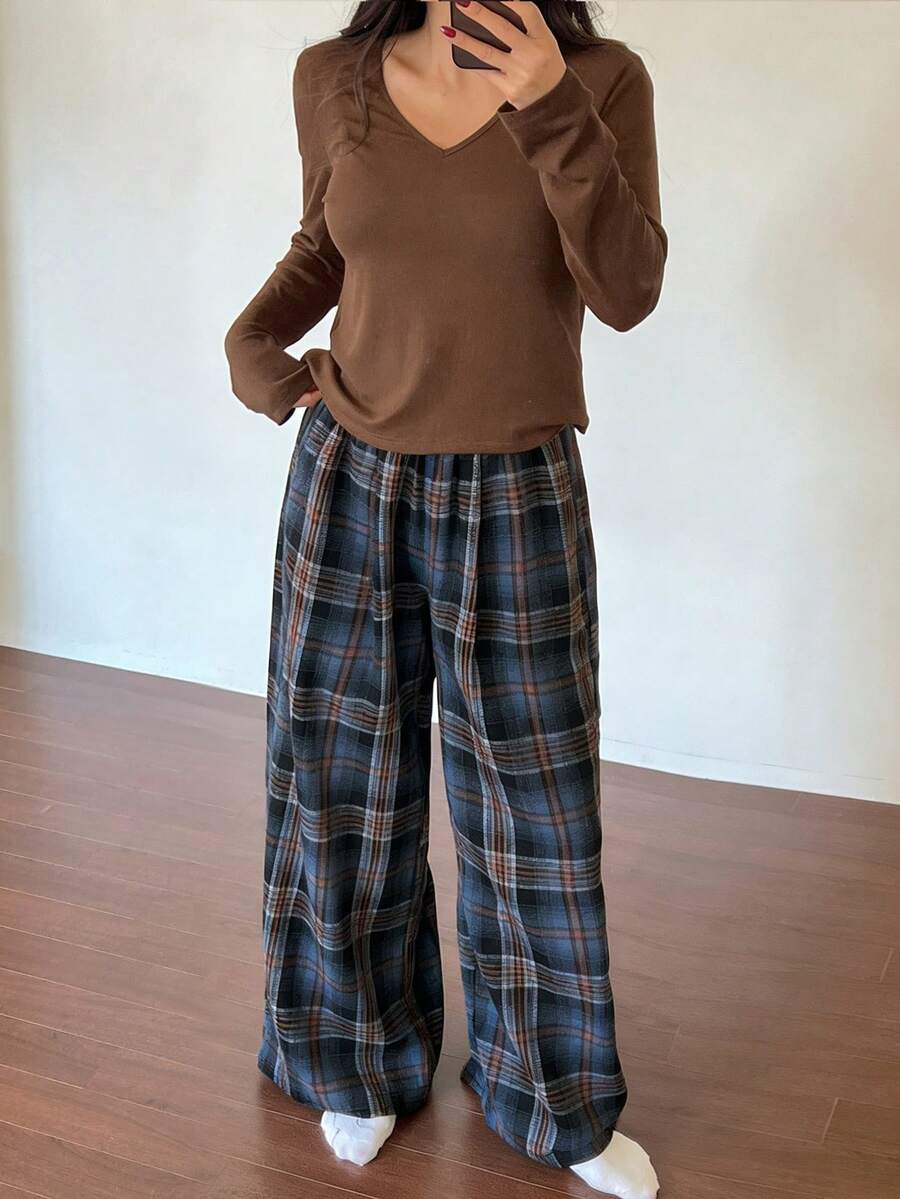 DAZY 2件組女款休閒寬鬆舒適居家服套裝,春季睡衣 - 棕色 - 查看 1