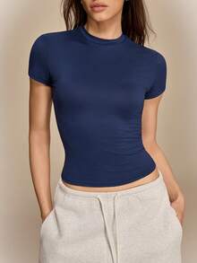 SHEIN LUNE 女士纯色圆领短袖休闲T恤夏季 - 彩色 - 查看 3