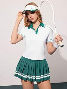 CourtClass 女士撞色 Polo 领短袖网球衫 - 彩色 - 查看 1