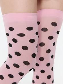 ROMWE Kawaii 1pair Women's Four Seasons Black Edge Splicing Over Knee High Pantyhose - Pink black - View 3