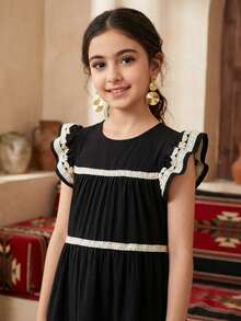 Travachic KIDS 少女度假休闲荷叶边黑色宽松连衣裙 - 彩色 - 查看 2