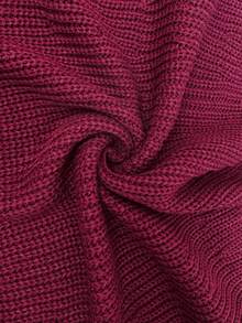 SHEIN LUNE Femmes Tricot ample à col montant, épaules tombantes, couleur unie, décontracté, pour tous les jours et les trajets, automne/hiver - Rouge foncé - Voir 4