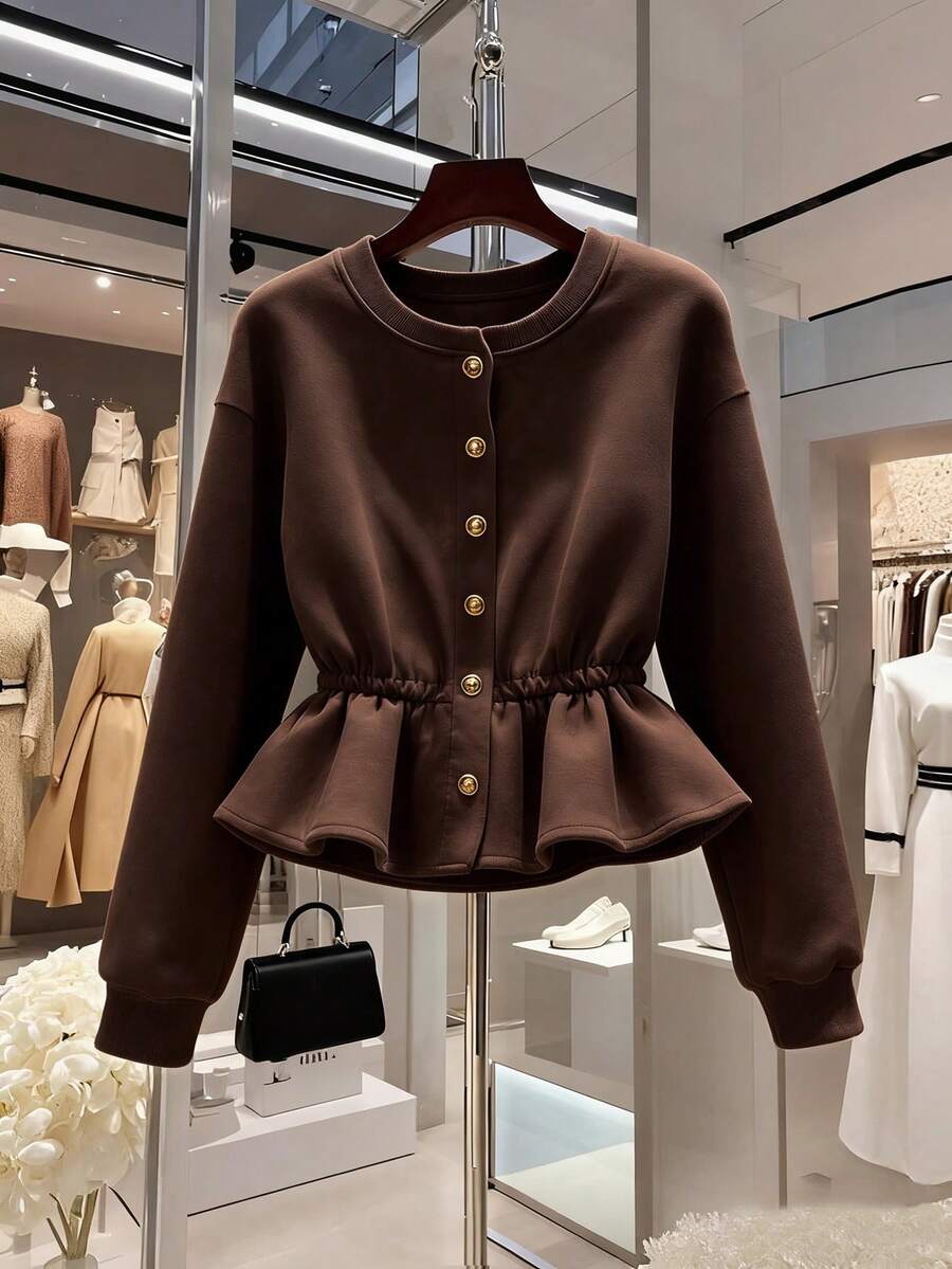 Franclia Women's Long Sleeve Sweatshirt, Long Sleeve Graduation Season Top, Back To School Women's, Graduation, Teacher Work Attire, Autumn/Winter - Brown - View 1