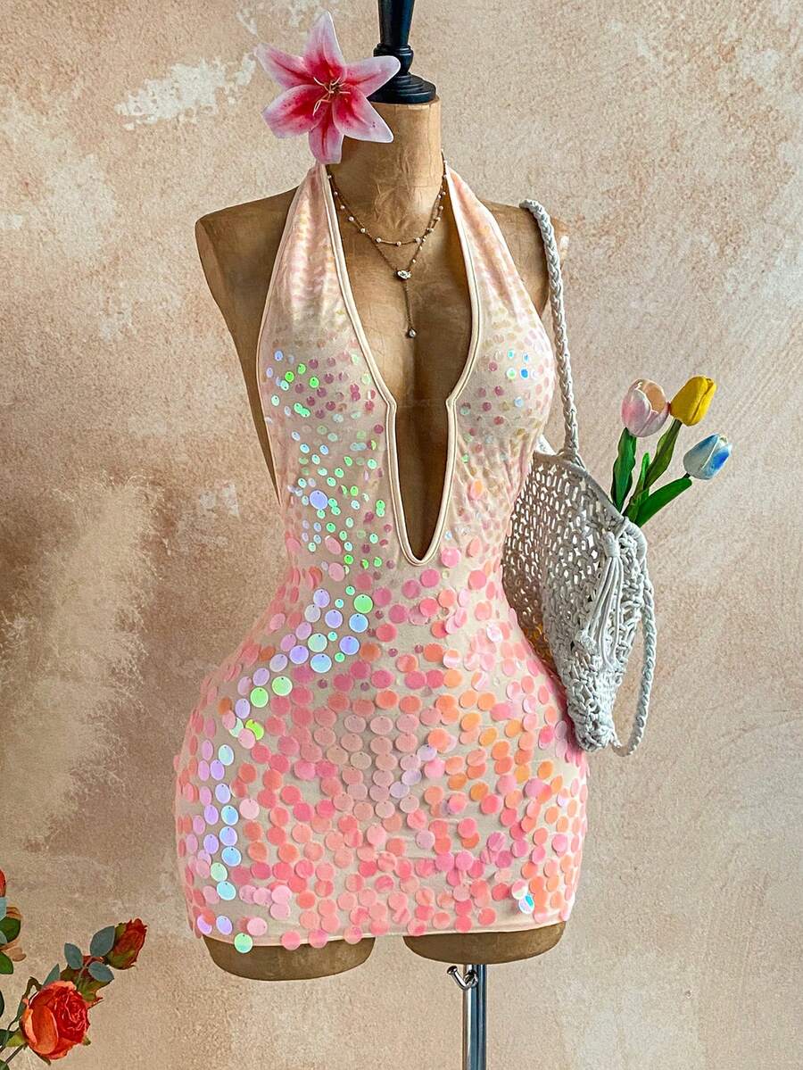 Soleia Đầm nghỉ mát lãng mạn dành cho nữ, đầm ngắn hở lưng đính sequin, thích hợp mặc thường ngày, hẹn hò, ngày Valentine, tiệc trà chiều, đi biển, du thuyền, nghỉ mát thành phố, lễ hội âm nhạc, tiệc tùng, phong cách Boho, Hippie, miền Tây.