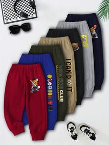 Fantacosmos 7pcs/Set Young Boy Casual Minimalist Streetwear Outfits, Versatile For Outdoor Sports & Daily Wear, Suitable For Autumn/Winter, Includes Blue, Green, Khaki, Gray, Navy, Red, Black Pants For Kids Boys Boys Sport Pants Pack Of Pants Joggers For Boys Kids Hip Hop Pants - Multicolor - View 2