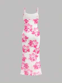 Tween Girls Tropical Floral Print Snug Fit Cami Dress - Pink - View 7
