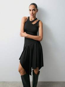 Maija 2025款不对称肩部女士中长连衣裙 - 藏蓝色 - 查看 7