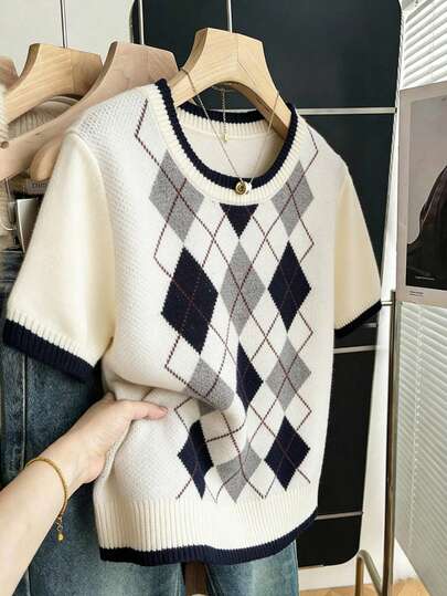 Franclia Ny stickad topp med minimalistisk design för kvinnor, vår/höst, avslappnad och lös pendling