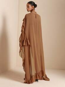 Vesra Women's Retro Elegant Ruffle Hem Brown Blouse - Brown - View 2