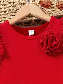 Young Girl Casual Matching Mother-Daughter Detachable Butterfly Sleeve T-Shirt, Suitable For Valentine's Day And Daily Casual Wear