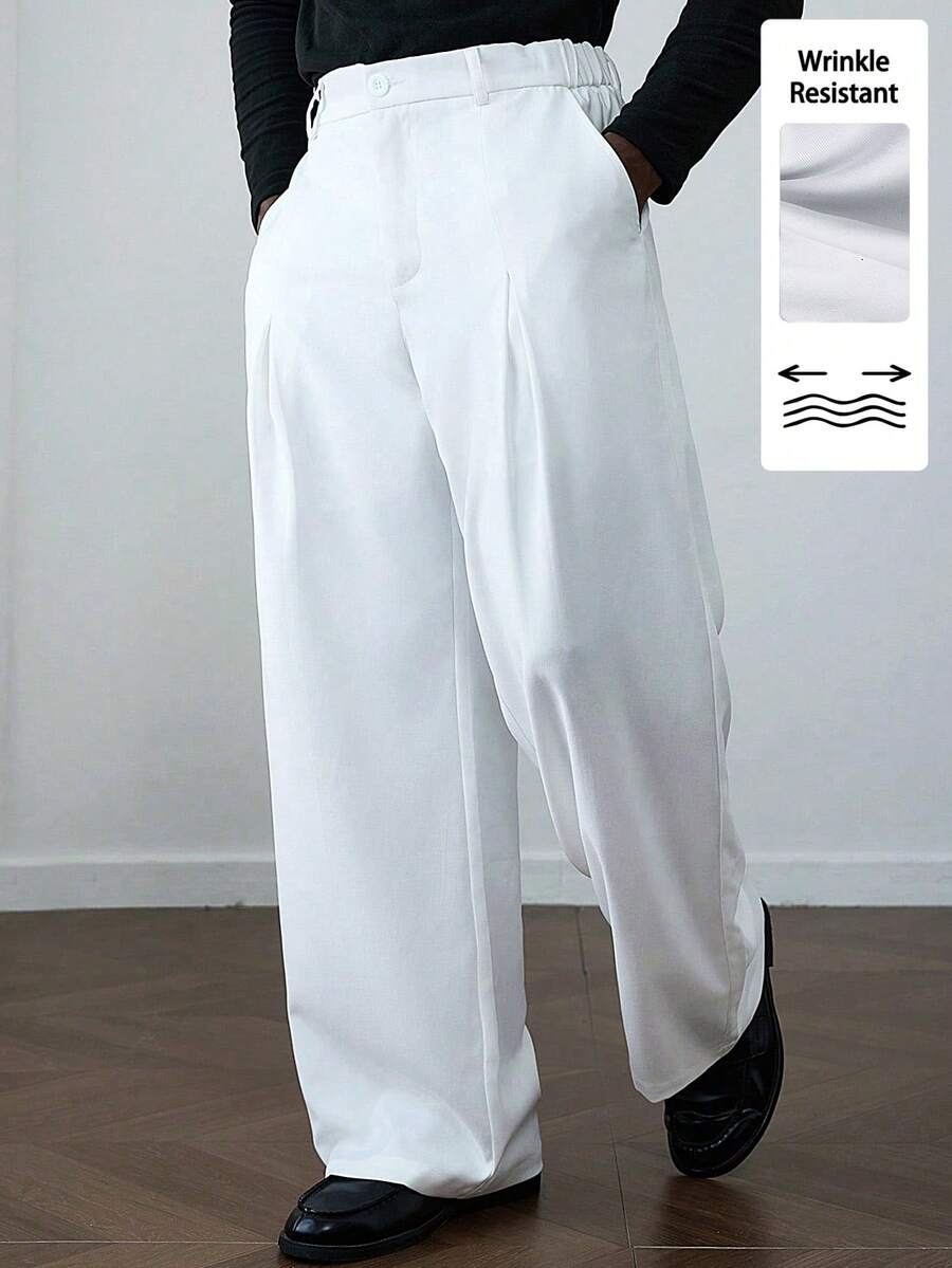 HUEFORM 男士白色直筒休闲褶裥口袋裤，百搭 - 白色 - 查看 1