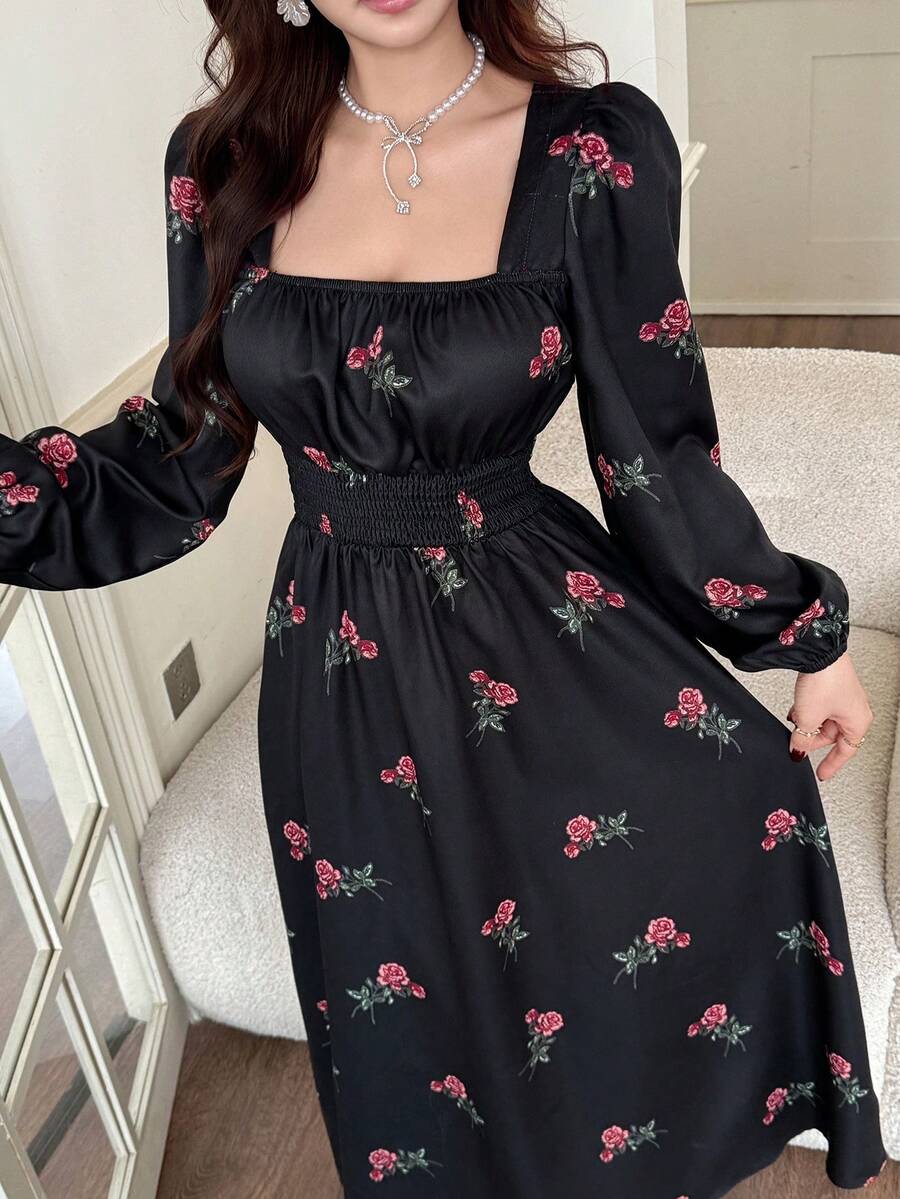 Feyla 优雅复古花卉图案系腰连衣裙，女士款 - 彩色 - 查看 1