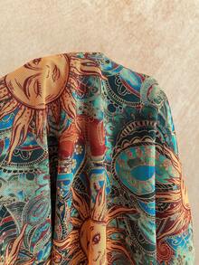 Soleia 女士复古扎染抽象印花深V领露背系带褶皱紧身迷你连衣裙，性感时尚夏季派对、约会、下午茶、海滩度假必备单品 - 彩色 - 查看 6