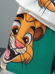 2pcs/Set Kids Boy Cartoon Lion Printed Sleeveless Tank Top+Shorts Outfit,Summer,Matching,Family Vacation White TopGreen Shorts Daily School Wear - White - View 8
