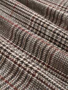 SHEIN Tall CURVE 大码女式休闲保暖格子A字开衩半身裙，秋冬款 - 棕色 - 查看 5