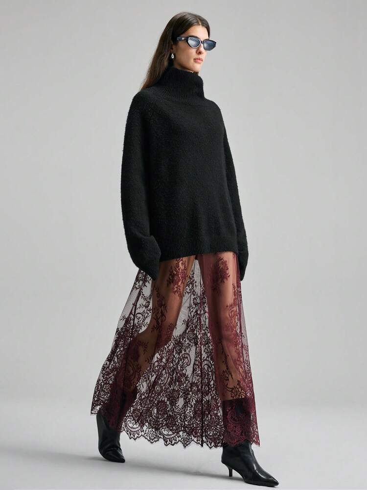 2026SS Women's Burgundy Lace Fabric, Waist-Cinched Fitted Silhouette, Women's Long Dress, Urban Chic Business Casual Elegant Versatile Daily Wear, Party Dress, Summer Date Dress, Women's Holiday Outfit, Beach Outfit, Office Wear