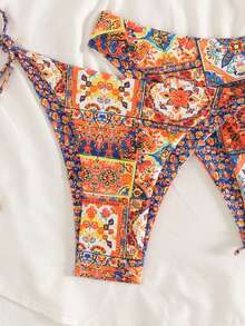 Swim Vcay 针织假日派对郊游海滩数码印花新年性感沙滩裙冬季度假吊带圣诞节爆款优雅夏季女士三件套三角杯扎染比基尼泳衣 - 彩色 - 查看 4