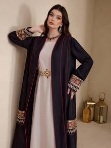 Al Najma 新款撞色刺绣花卉宽松休闲日常聚会时尚和服外套 - 彩色 - 查看 5