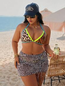 Swim Vcay Plus Size Women 3-Piece Swimsuit Set, Leopard Print Contrast Color Asymmetric Design, Summer Vacation - Multicolor - View 6