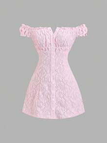 Sweetra Women's Sweet Jacquard Texture Hollow-Out Sexy Off-Shoulder Casual Fitted Dress, Spring/Summer