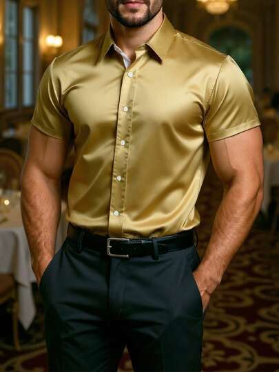 Manfinity AFTRDRK Camisa de manga corta casual con diseño de patchwork para hombres maduros