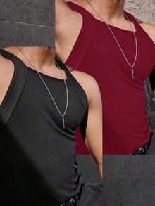 Manfinity Homme 2 Packs Men's Solid Ribbed Casual Versatile Tank Top - Multicolor - View 5