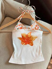 Airaco Women's Summer Vacation Floral Print Backless Sexy Camisole - White - View 3