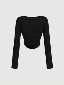 SHEIN MOD 4件套女士褶皱休闲方领长袖T恤套装，保暖衣物，秋季，外出上衣，假日，新年 - 彩色 - 查看 12