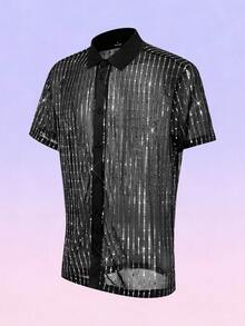 FeverCity Men's Short Sleeve Front Button Fashionable Summer Shirt - Black - View 1