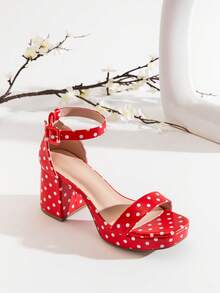 SHUZIA Women's Red Polka Dot Block Heel Ankle Strap Platform Sandals – Graphic, Bold & Stylish Valentine's Day - Red - View 3