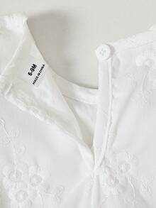 1pc Baby Girls' Round Neck Short Puff Sleeve Jacquard Bow Decor Apricot White Elegant Cute Summer Party Dress,Pleated Skirt Vintage Christening Lace - White - View 8