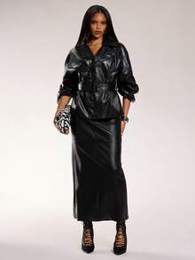 Normani Women's Fashionable Versatile PU Leather Party Skirt - Black - View 3