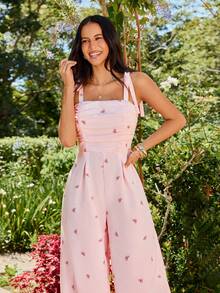 KARISMINA 女士优雅粉色连体裤，宽松版型，舒适的后背设计，适合春夏穿着 - 粉色 - 查看 1