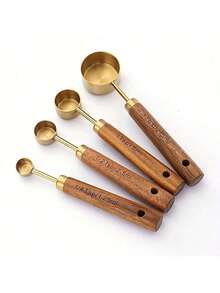 4/8pcs Measuring Cup And Spoon, Stainless Steel Measuring Cup And Measuring Spoon Set, Acacia Wooden Handle Stainless Steel Measuring Cup For Dry Goods And Liquid Ingredients, Baking Tools DIY, Seasoning Spoon Take Powder Spoon Coffee Spoon - Multicolor - View 6