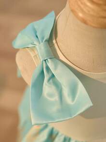 SHEIN Babygirl Elegant & Cute Colorblock Bow Floral Print Dress - Green - View 3